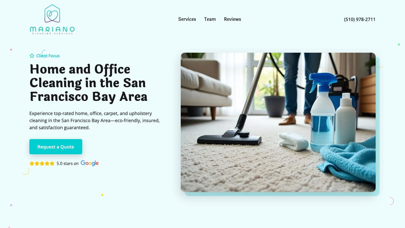 Hero section screenshot of the Mariano Cleaning Services website
