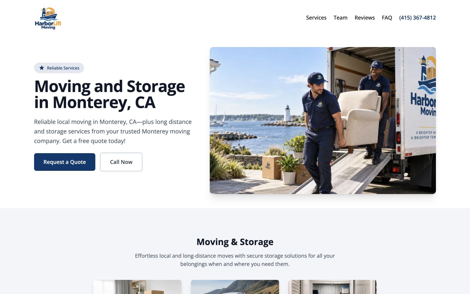 Moving company website builder preview
