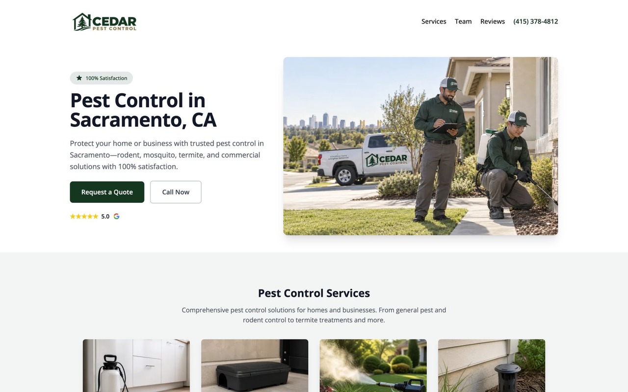Pest control website builder preview